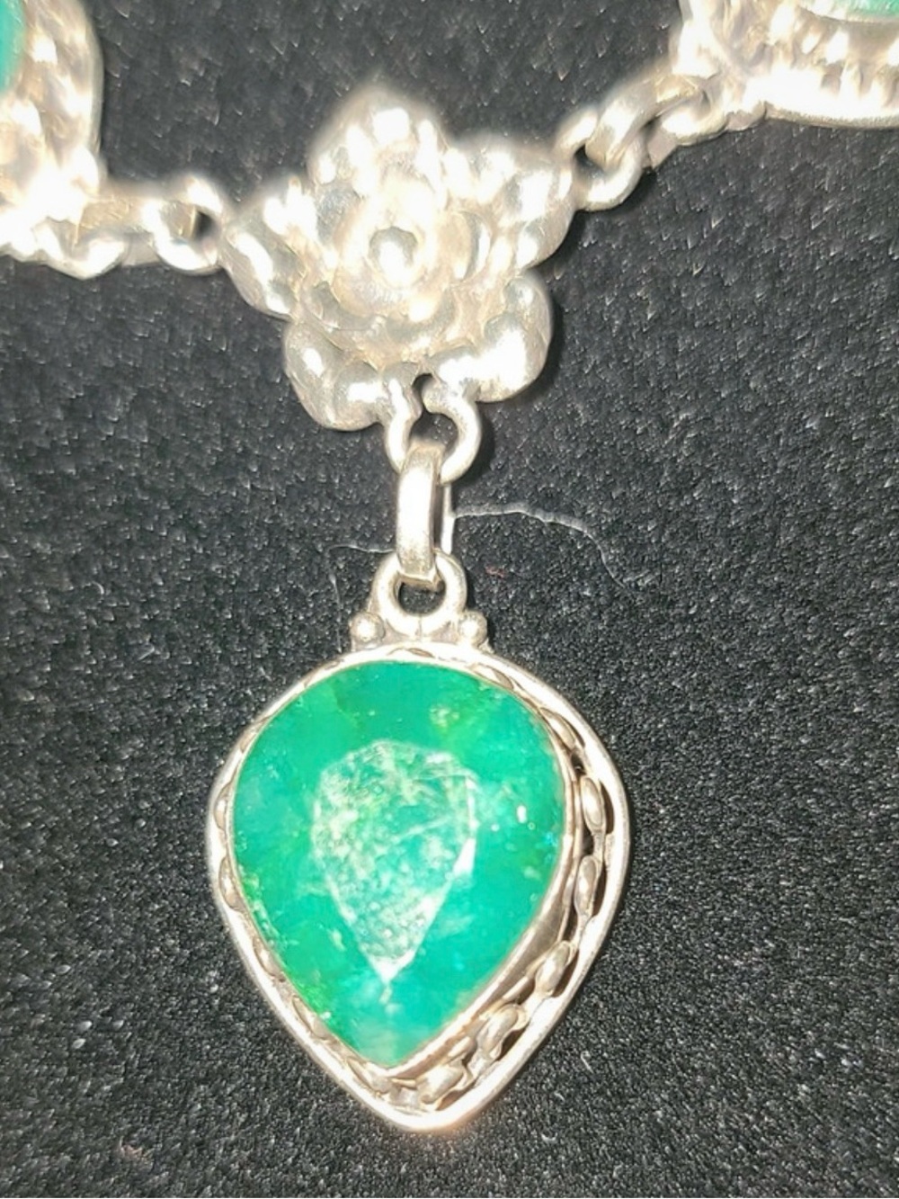 Vintage Artisan sterling silver raw emerald set
